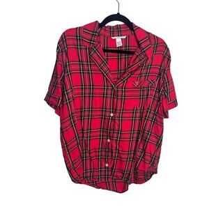 Victoria Secret Plaid Pajama Top Women Size Large L Buffalo Paid Holiday